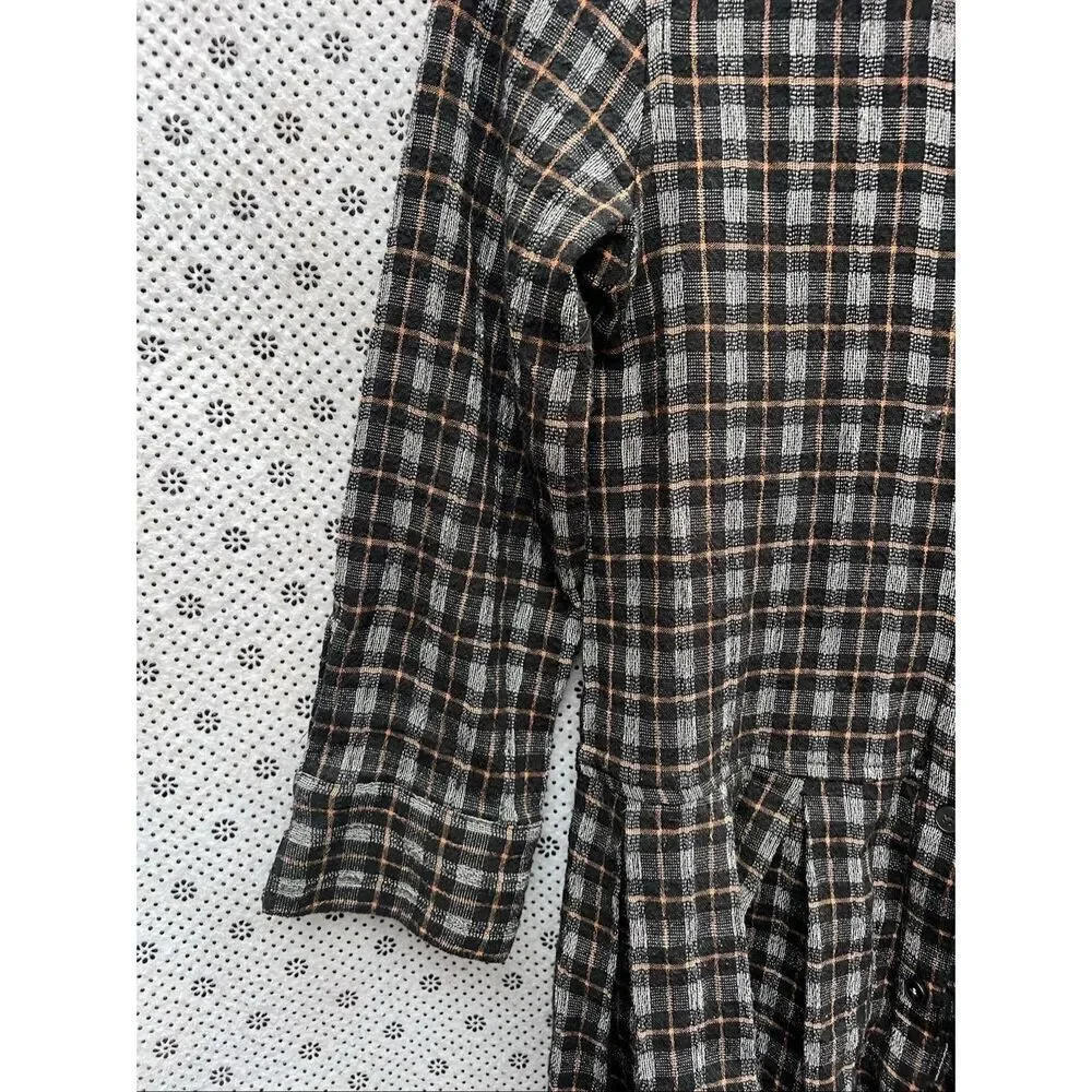 ZARA Girls Long Sleeve Asymmetric Pleated Dress Size 9-10 Black/Brown Plaid